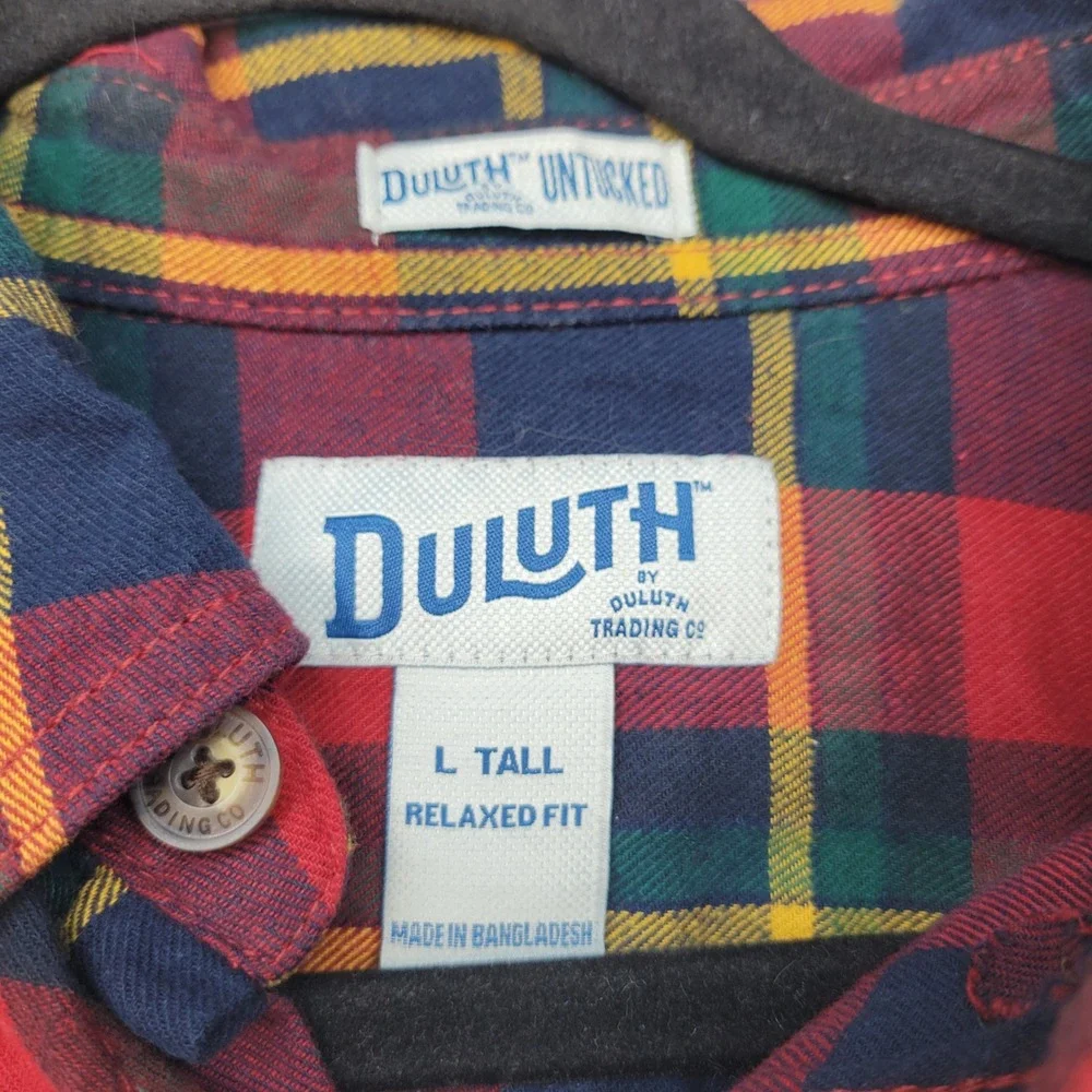 Duluth Free Swingin Flannel Shirt Mens Large Tall Red Plaid Untucked Relaxed Fit